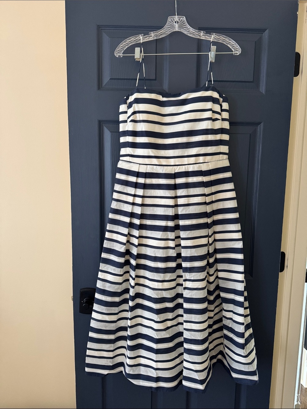 Lauren Ralph Lauren Navy and White Strapless Pleated A-Line Dress